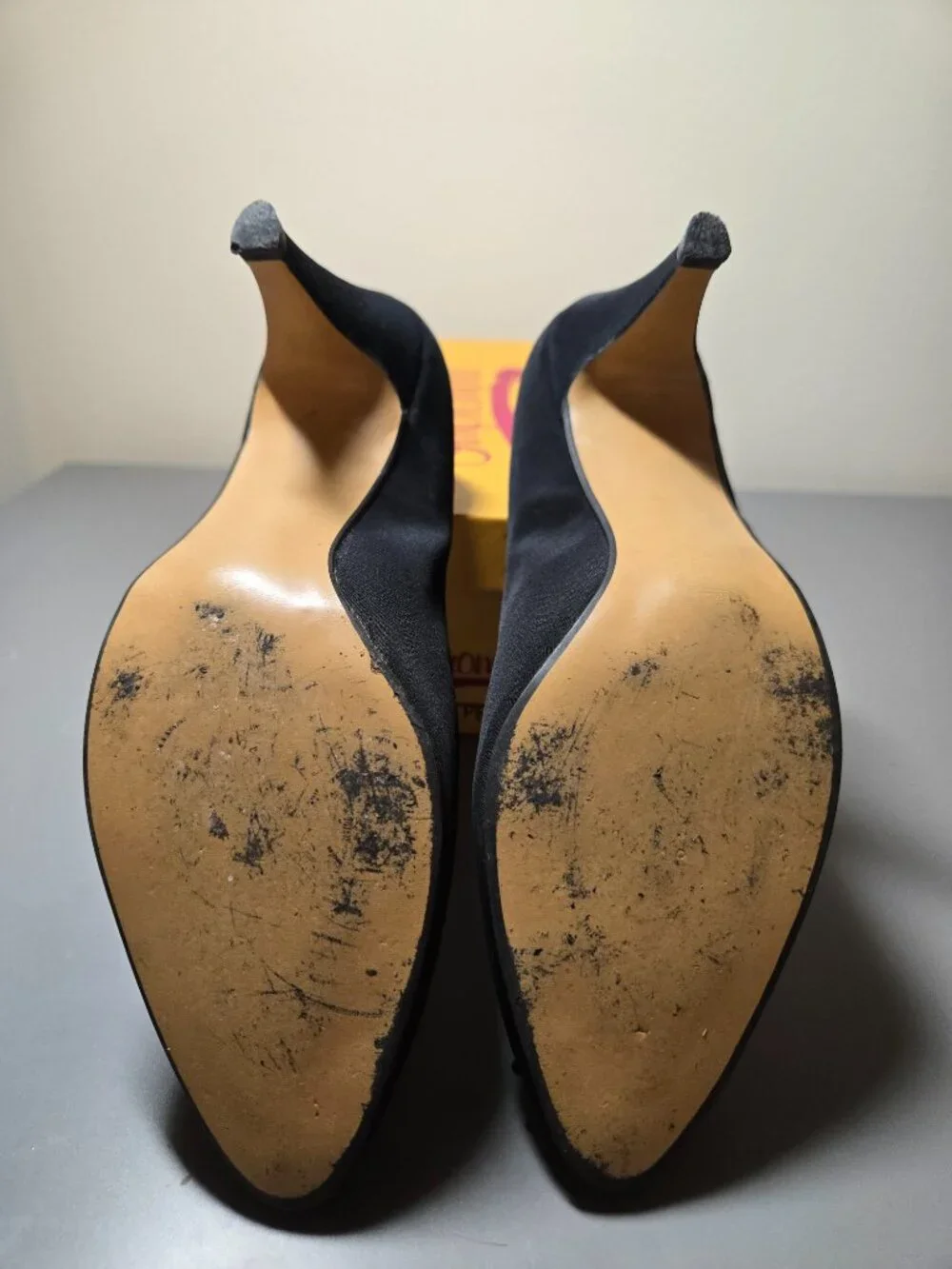 VINTAGE Impromptu Black Peau de Soie Satin Pumps with Rhinestone Detail, Classy